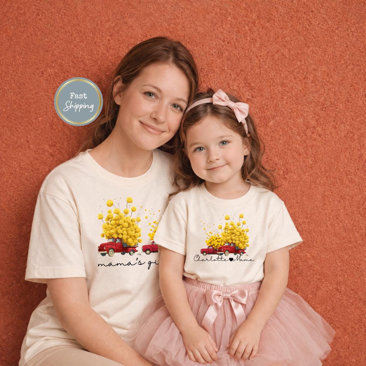 Yellow Dandelion Mommy And Me Shirts, Red Truck Mama Mini Outfits, Mother Daughter Matching Outfit, Mother's Day Gift