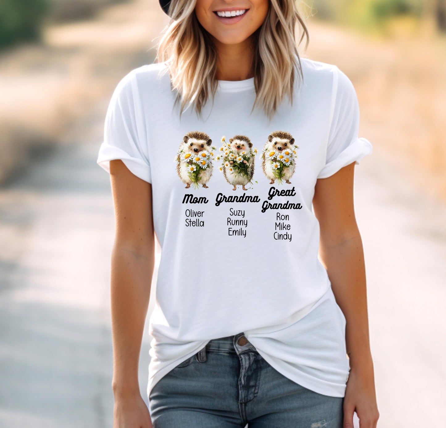 Personalized Hedgehog Grandma Shirt with Grandkids' Names, Custom New Mama Gift, Daisy Mother’s Day Outfit