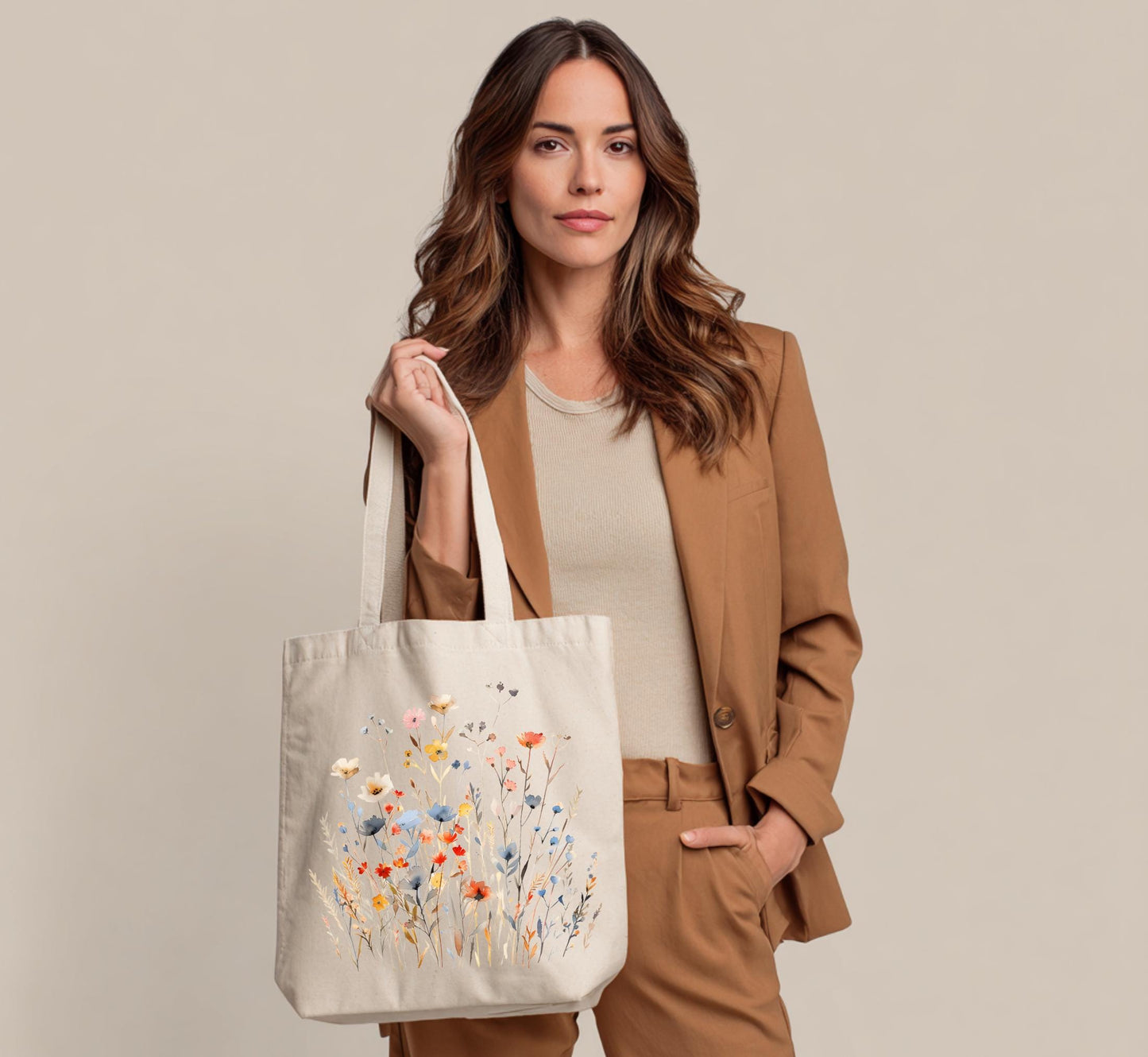 Wildflower Canvas Tote Bag, Pressed Floral Eco Friendly Cotton Shopper, Cottagecore Gift