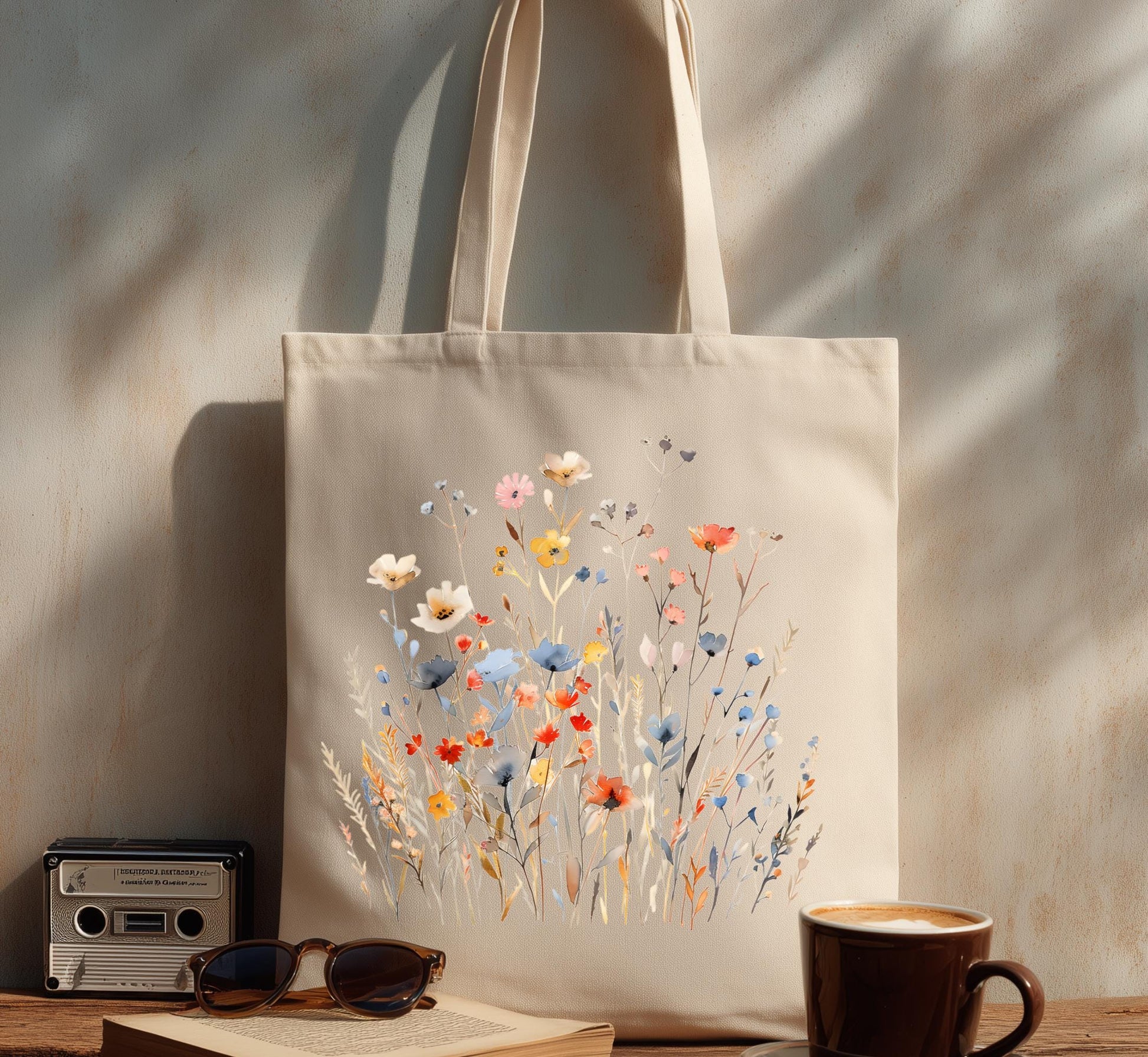 Wildflower Canvas Tote Bag, Pressed Floral Eco Friendly Cotton Shopper, Cottagecore Gift