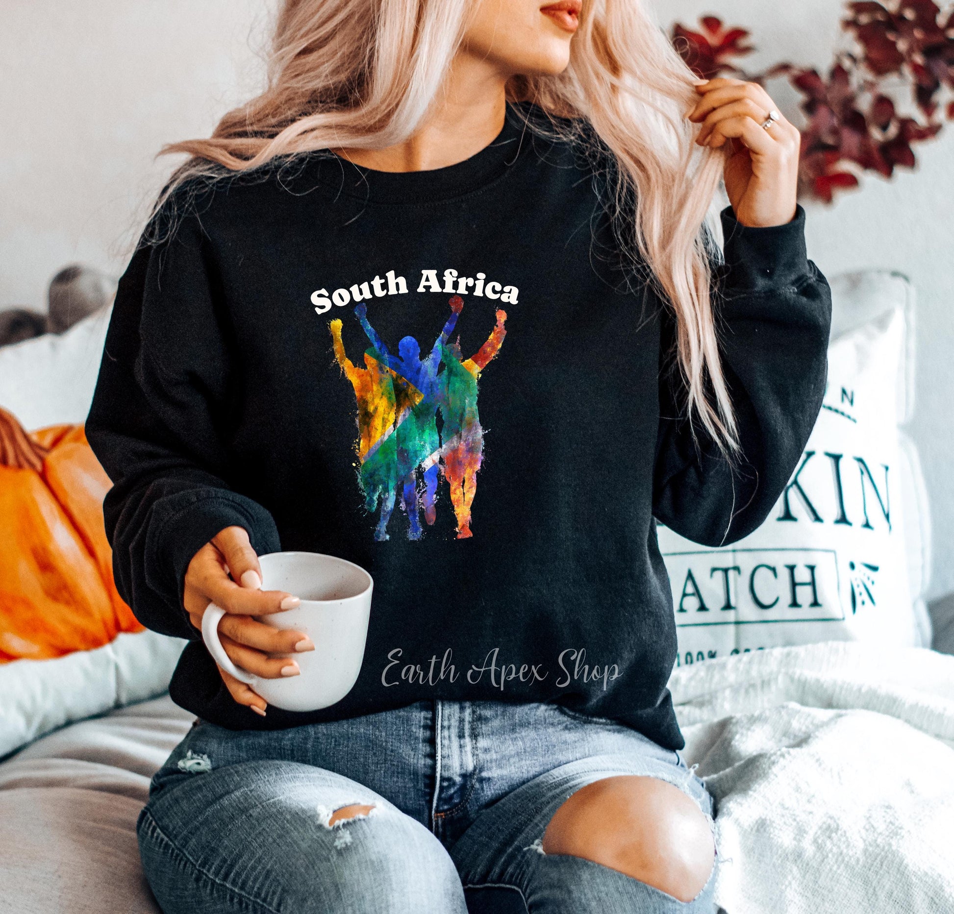 South Africa Sweater, Country Flag Pullover Crewneck, South African Vacation Sweathsirt