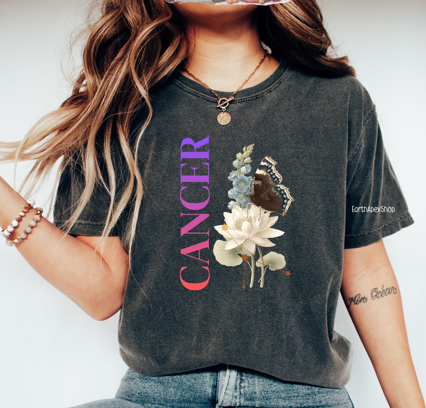 Cancer June July Birth Month Flower Zodiac Constellation Shirt | Comfort Colors Tee
