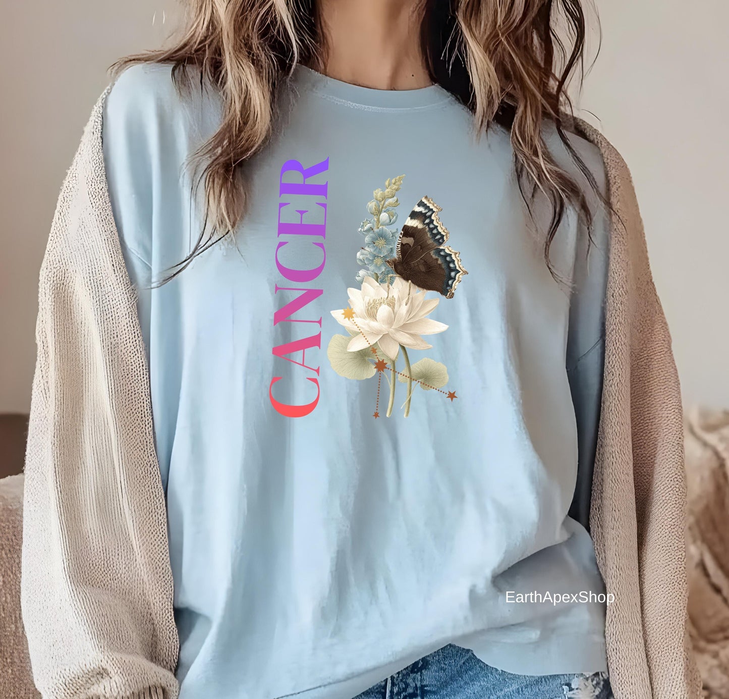 Cancer June July Birth Month Flower Zodiac Constellation Shirt | Comfort Colors Tee
