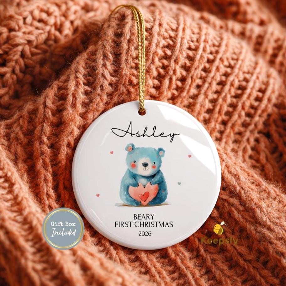 Personalized Beary Ornament: First Christmas Baby Nursery Decor Birthday Gift