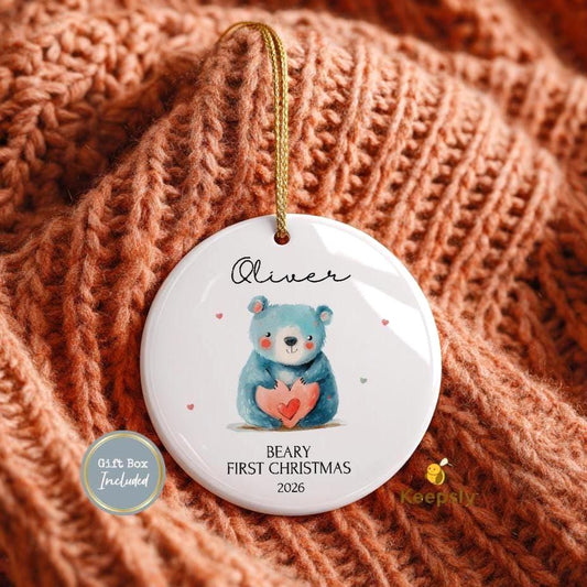 Personalized Beary Ornament: First Christmas Baby Nursery Decor Birthday Gift