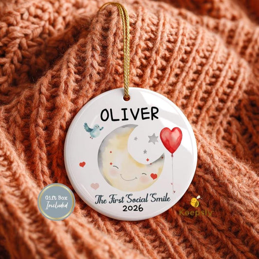 Personalized First Social Smile 2026 Ornament, Baby Milestone Keepsake, Custom Name Newborn Gift