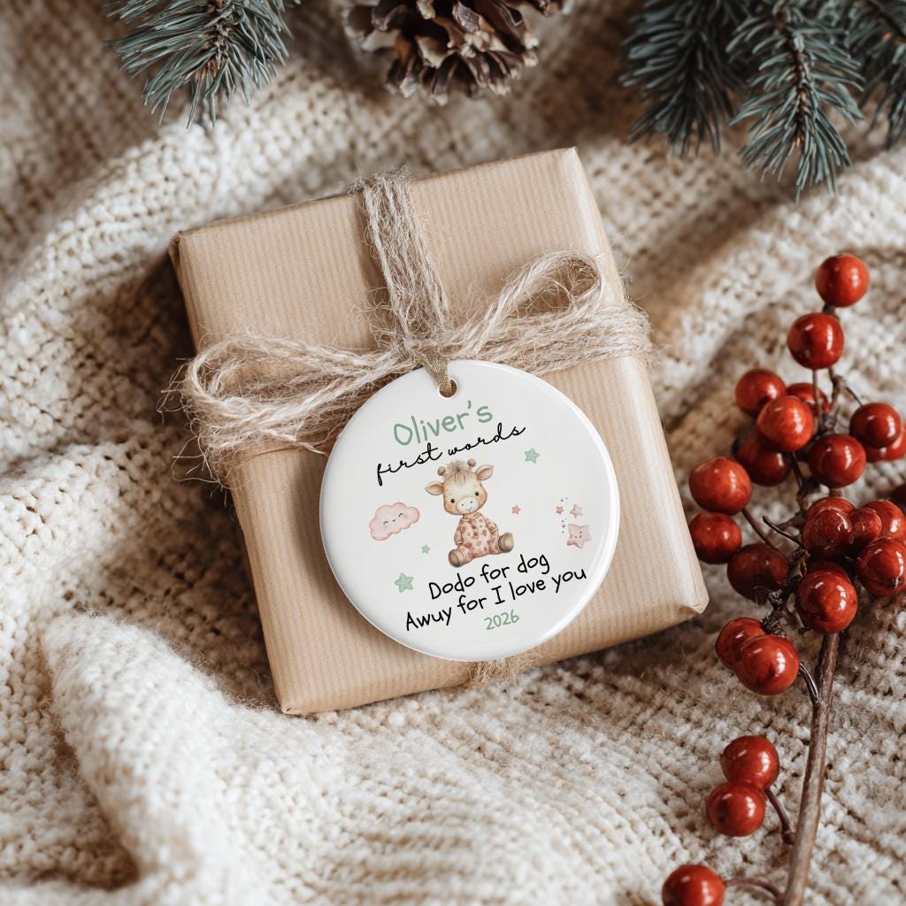 Personalized First Milestone Ornament, First Words Gift Add on memory Box Keepsake