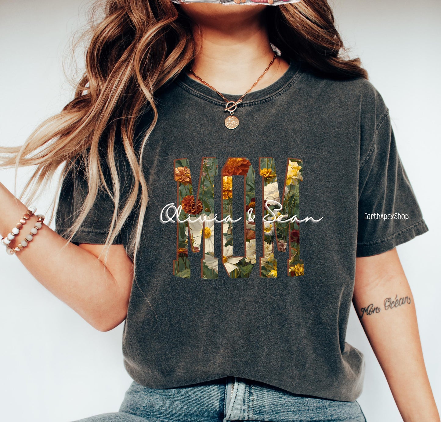 Personalized Floral Mom Shirt with Kids' Names, Wildflower Mother's Day Shirt, Comfort Colors Tee