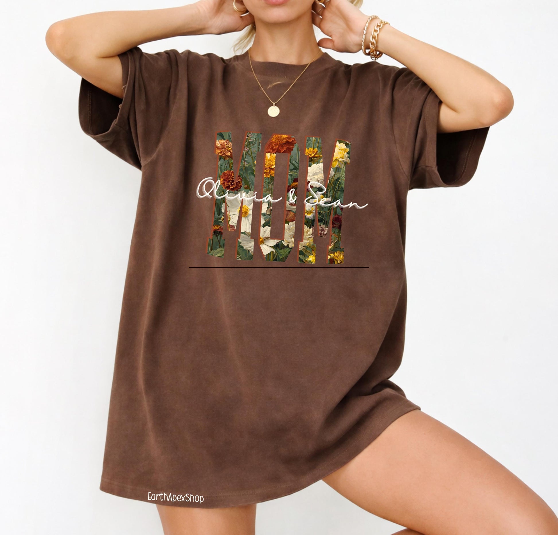 Personalized Floral Mom Shirt with Kids' Names, Wildflower Mother's Day Shirt, Comfort Colors Tee