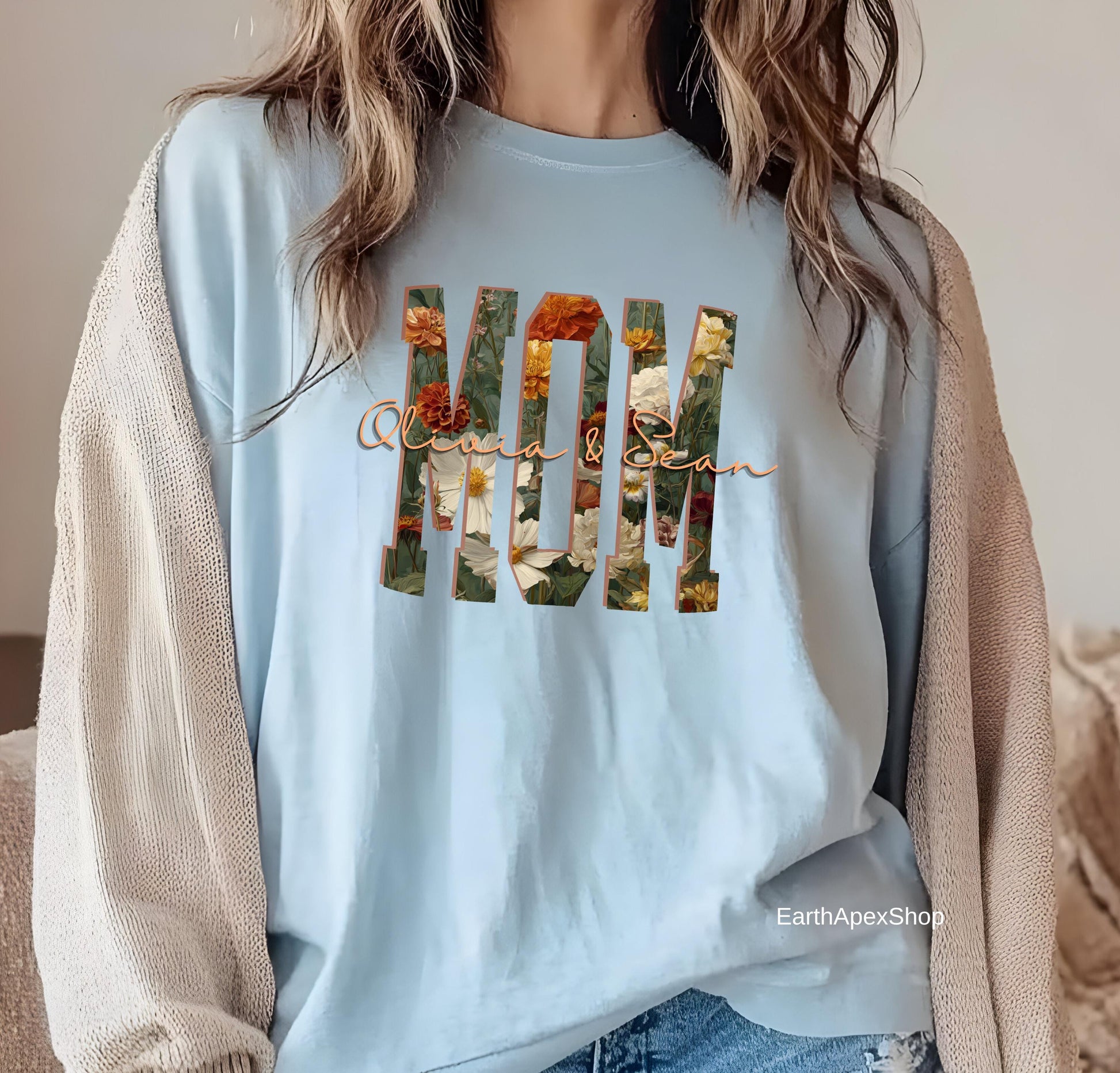 Personalized Floral Mom Shirt with Kids' Names, Wildflower Mother's Day Shirt, Comfort Colors Tee