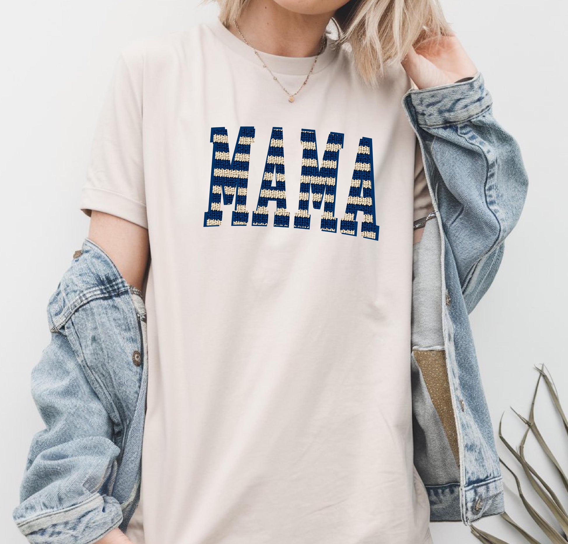 Nautical Stripe Mama T-shirt, Knit Graphic Red & Cream
