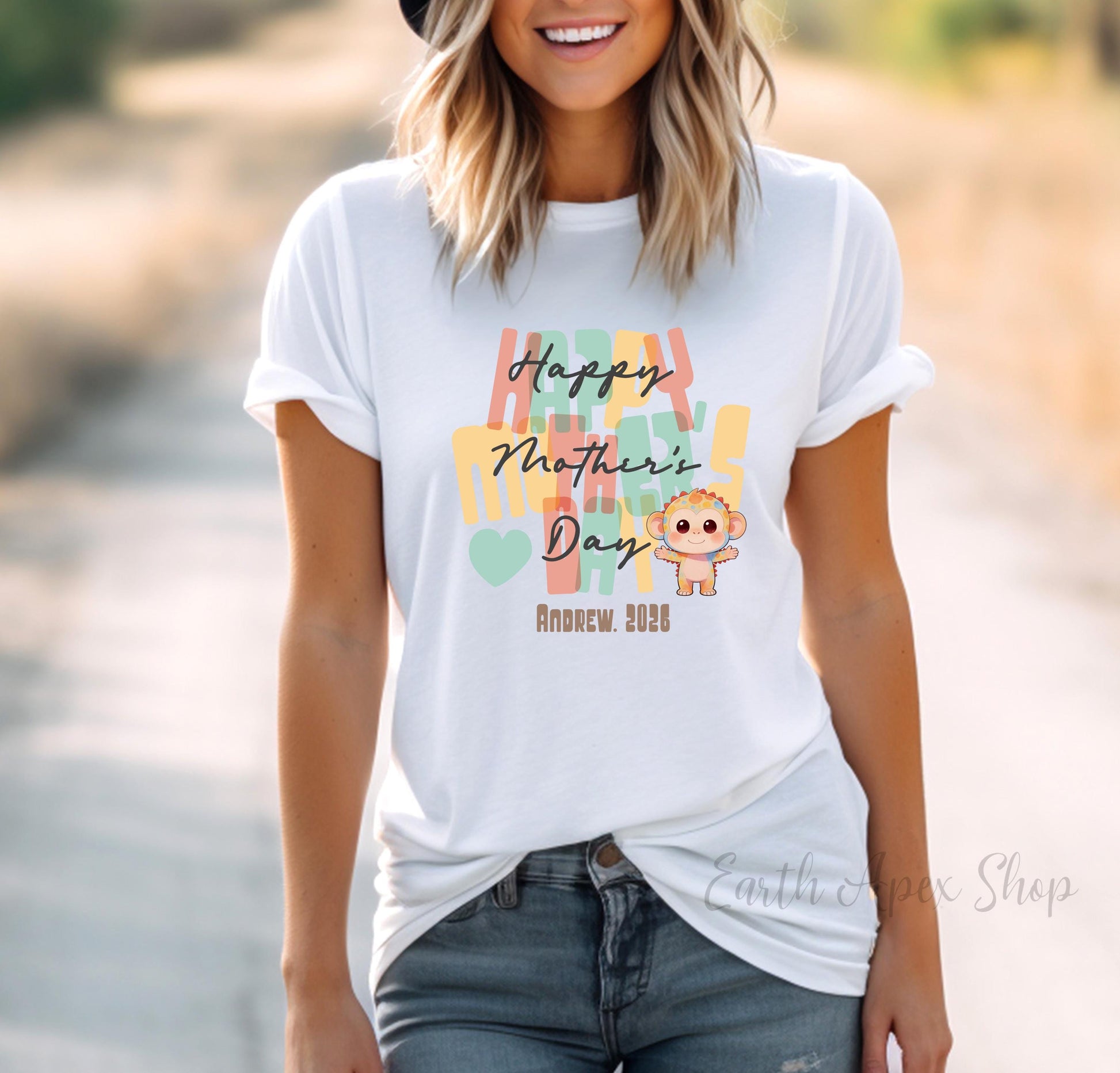 Personalized Happy Mother's Day Kids Shirt Monkey Toddler Tee Matching Family Outfit