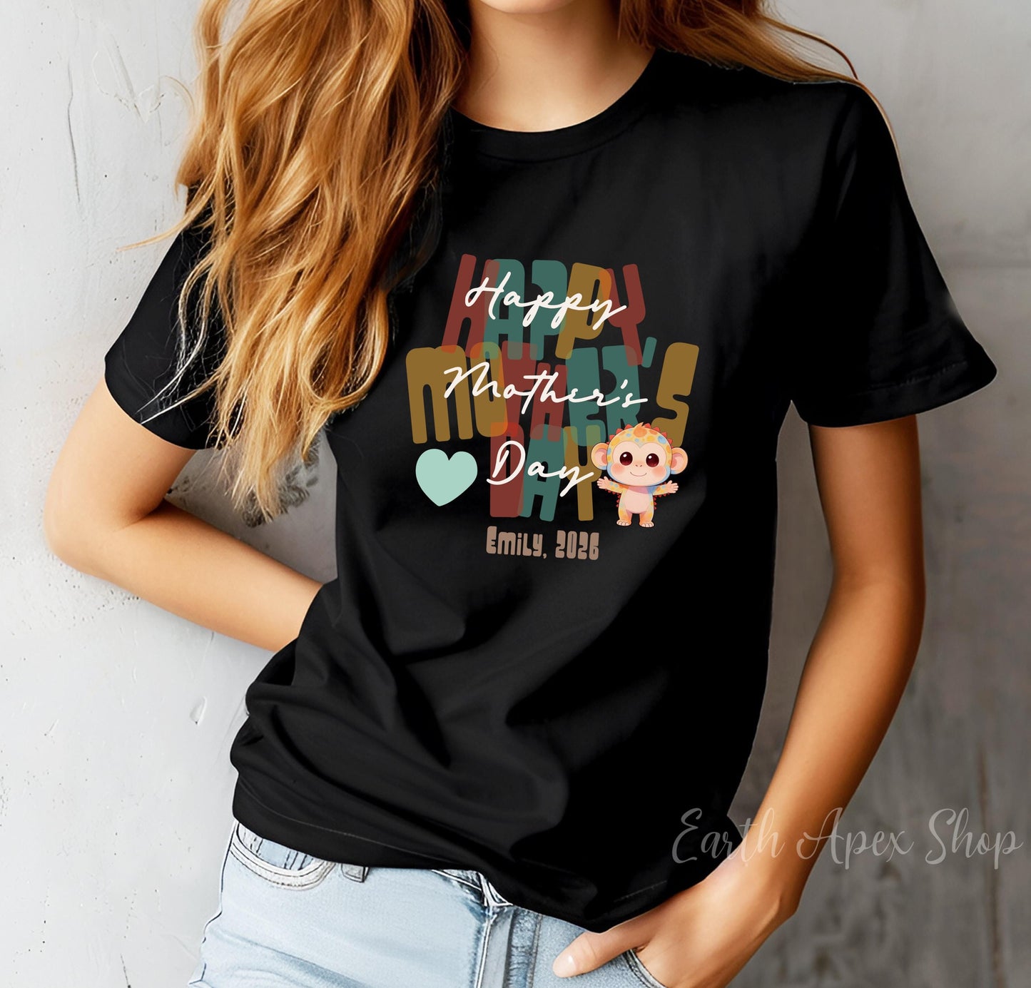Personalized Happy Mother's Day Kids Shirt Monkey Toddler Tee Matching Family Outfit