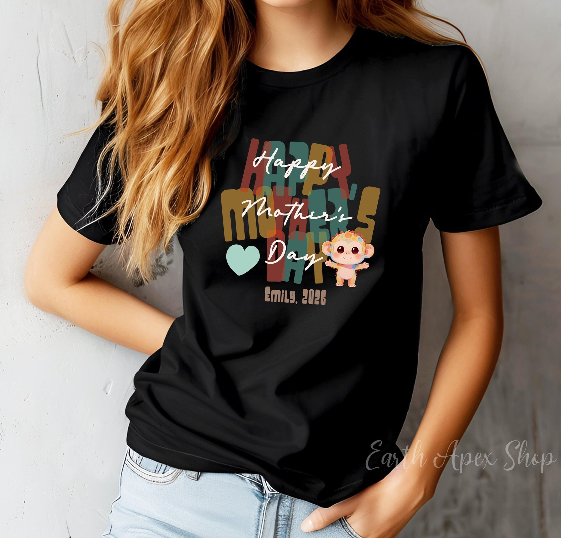 Personalized Happy Mother's Day Kids Shirt Monkey Toddler Tee Matching Family Outfit