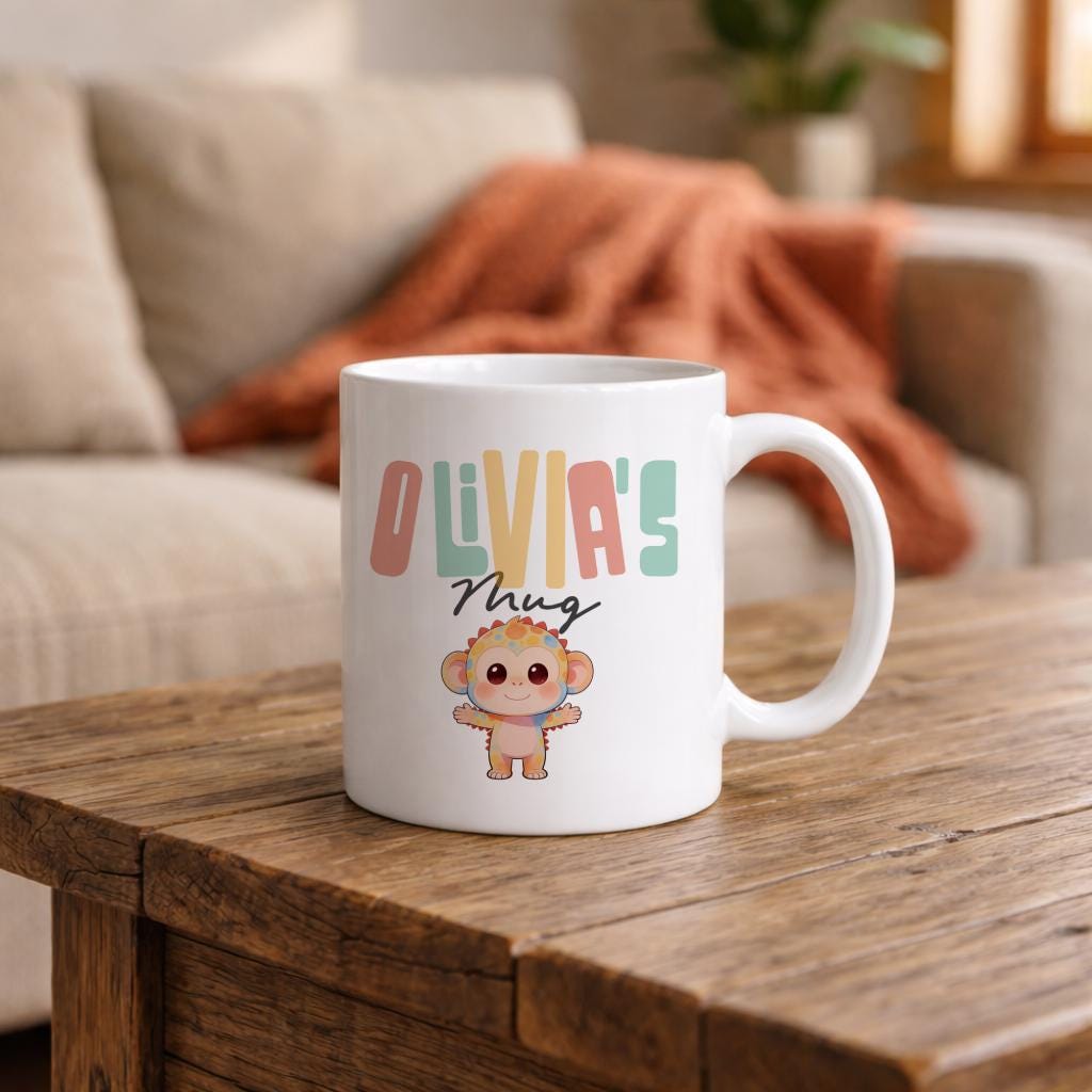 Personalized Monkey Mug, Coffee Cup for Mom, Matching Family Budget Gift