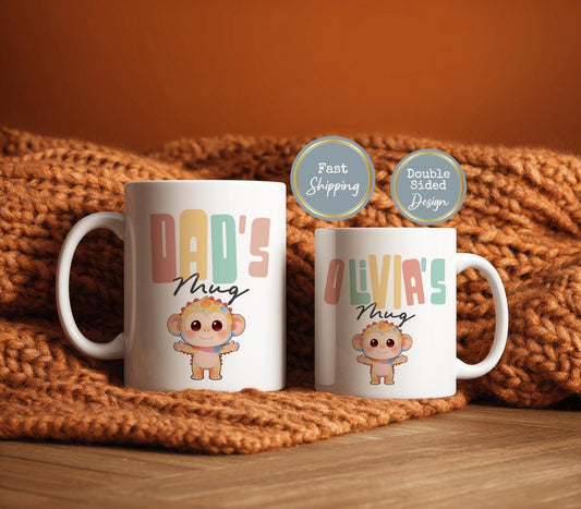 Personalized Monkey Mug, Coffee Cup for Mom, Matching Family Budget Gift