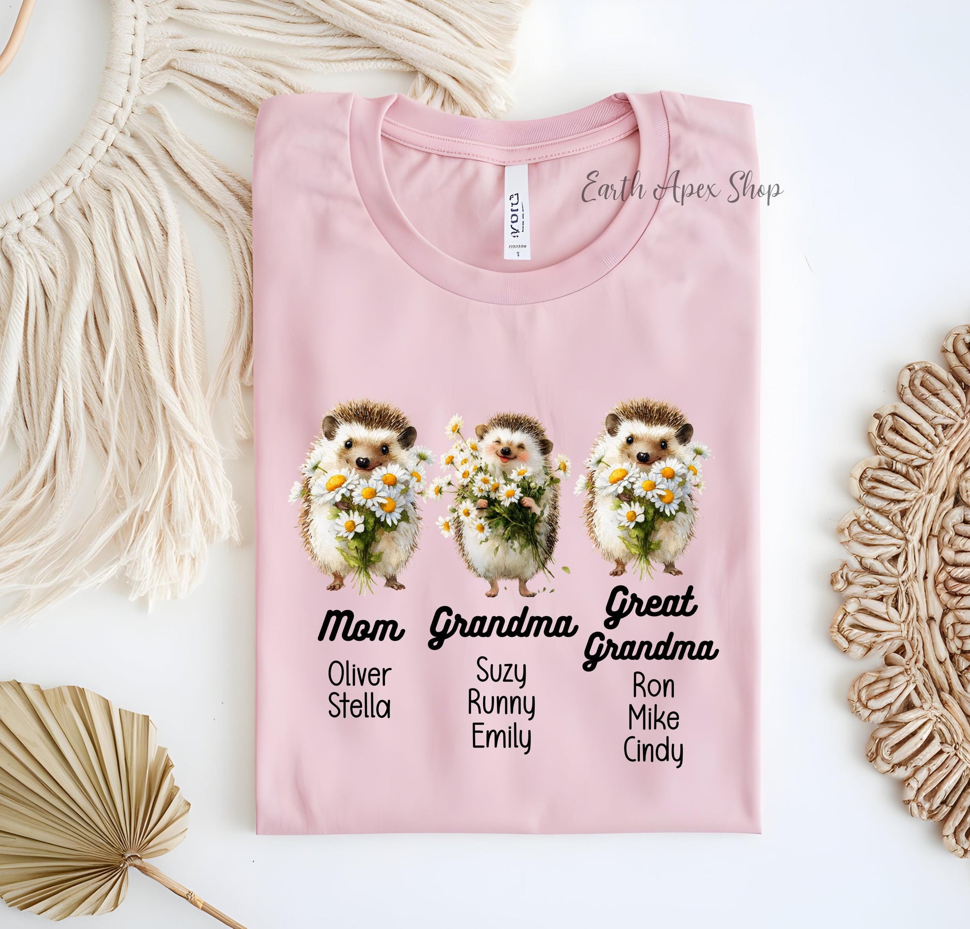 Personalized Hedgehog Grandma Shirt with Grandkids' Names, Custom New Mama Gift, Daisy Mother’s Day Outfit