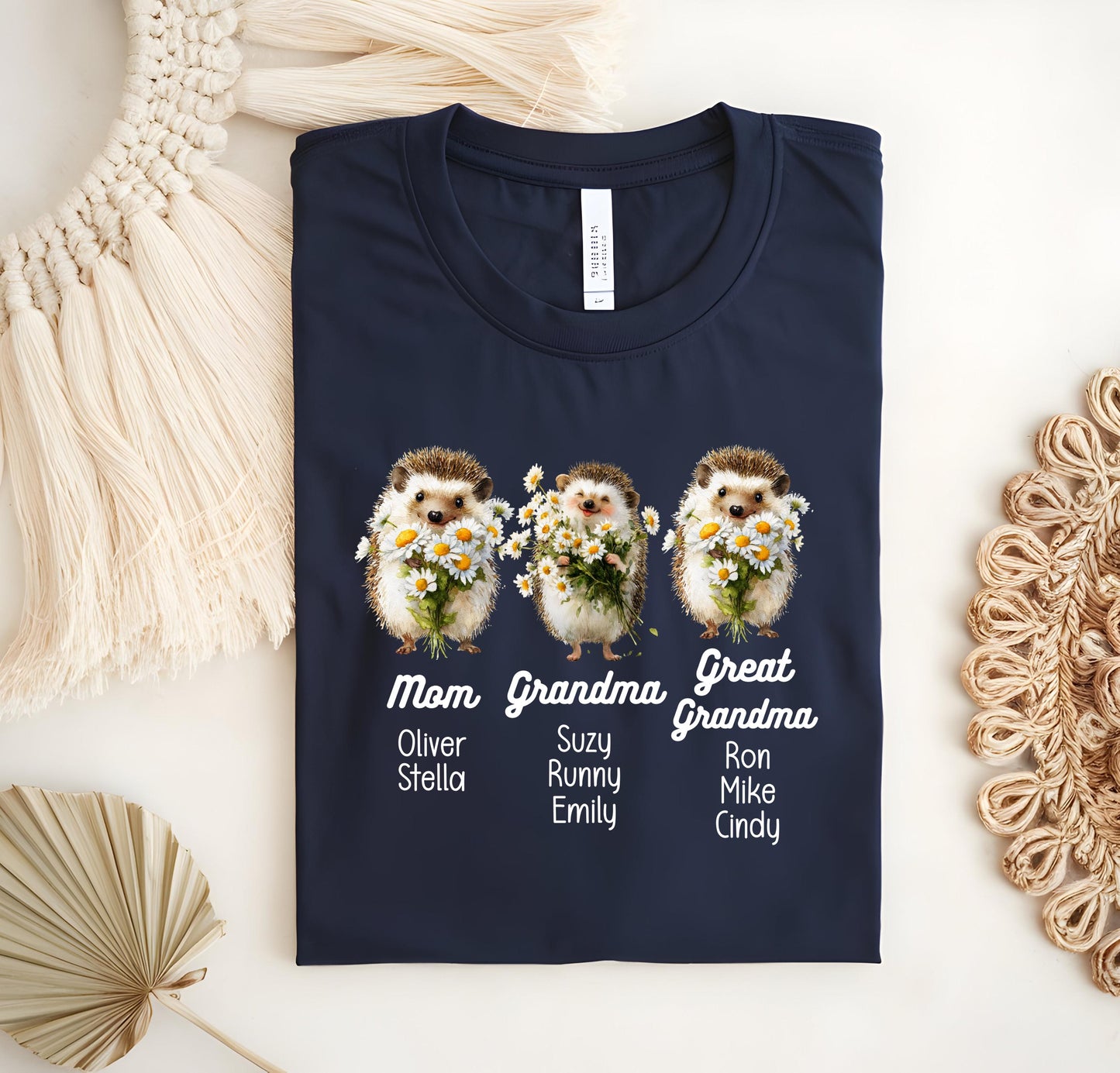 Personalized Hedgehog Grandma Shirt with Grandkids' Names, Custom New Mama Gift, Daisy Mother’s Day Outfit