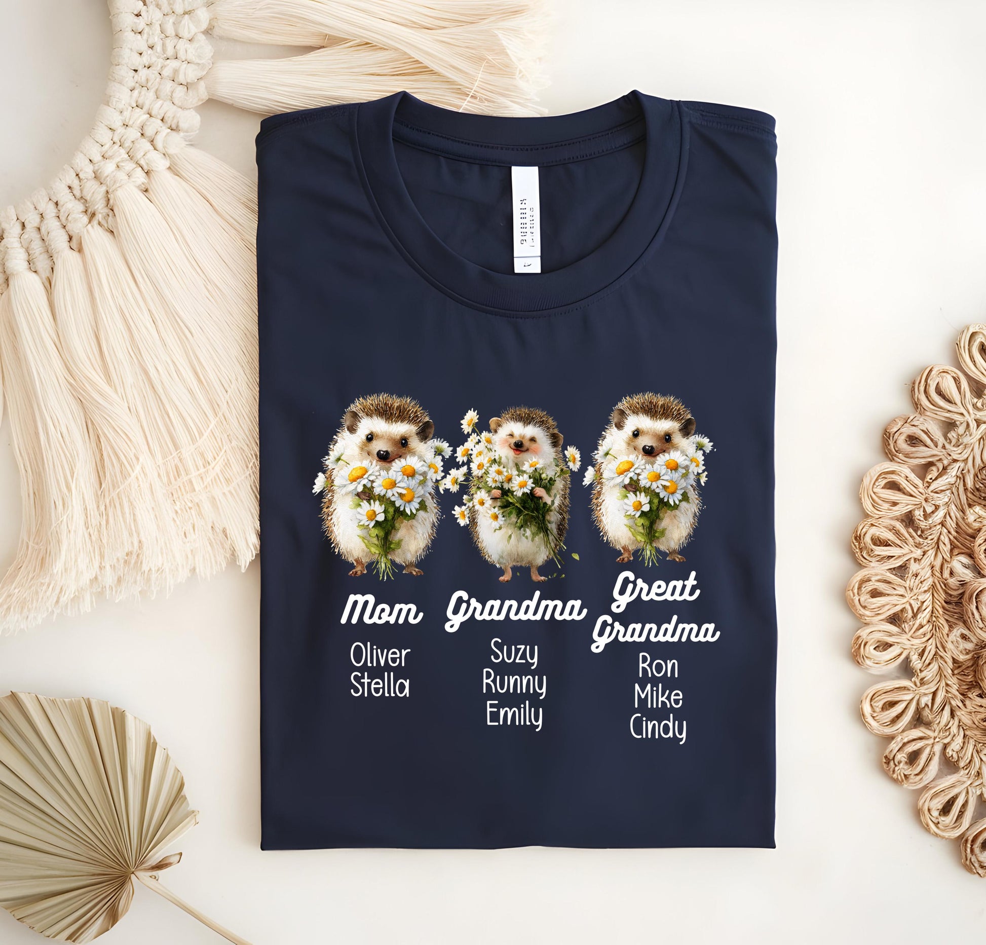 Personalized Hedgehog Grandma Shirt with Grandkids' Names, Custom New Mama Gift, Daisy Mother’s Day Outfit