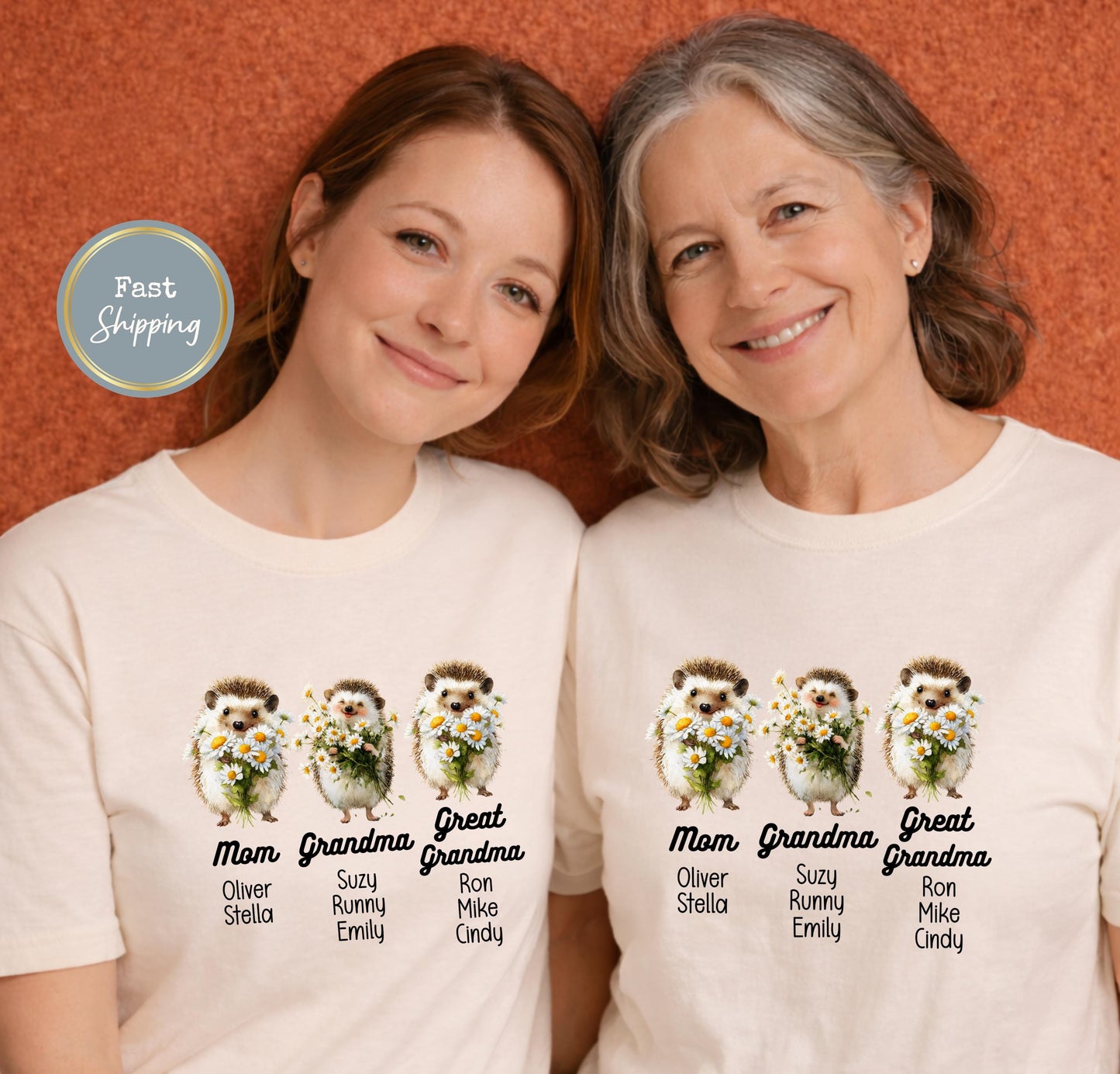 Personalized Hedgehog Grandma Shirt with Grandkids' Names, Custom New Mama Gift, Daisy Mother’s Day Outfit