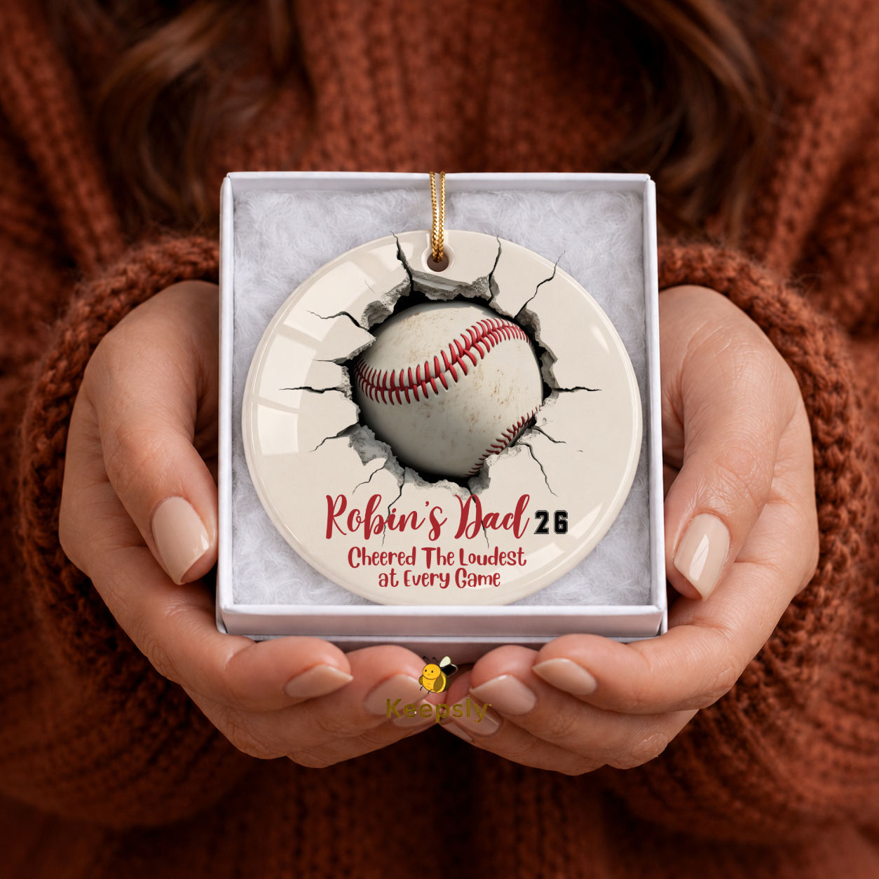 Personalized 3D Baseball Ornament: Custom Sports Ceramic Keepsake, Team Player Grandchildren Gift