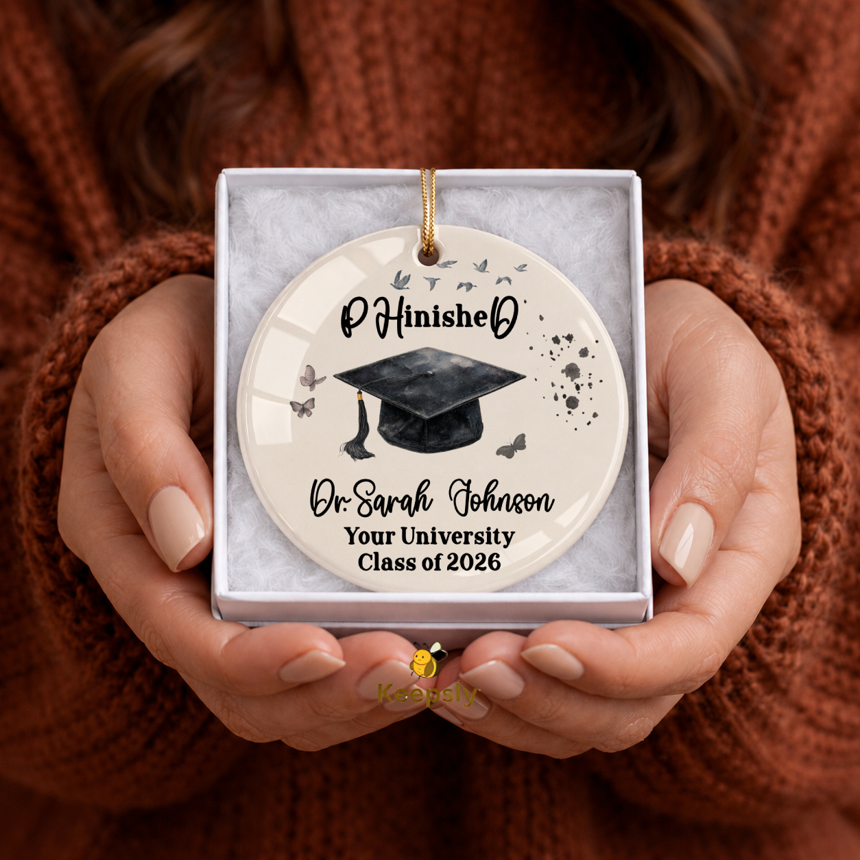 Personalized PhD Graduation Ceramic Ornament | Custom Doctorate Dr. Name Class of 2026 Keepsake Gift for Him or Her