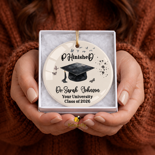 Personalized PhD Graduation Ceramic Ornament | Custom Doctorate Dr. Name Class of 2026 Keepsake Gift for Him or Her
