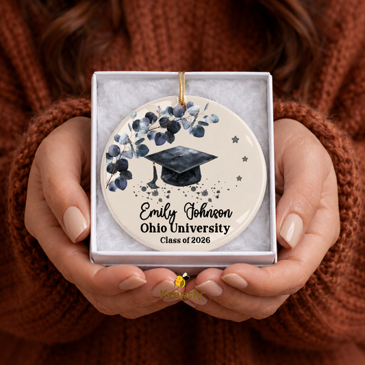 Personalized Graduation Ceramic Ornament | Custom Watercolor Grad Keepsake