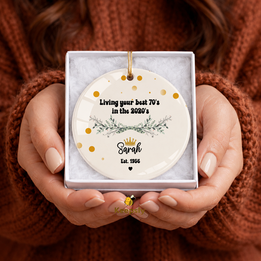 70th Birthday Gifts Women Ceramic Ornament Decorations Black and Gold