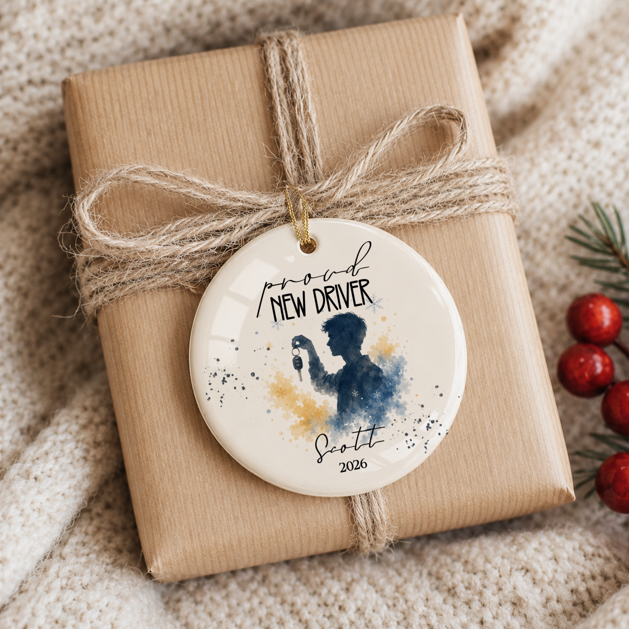 Proud New Driver Ornament Boy – Personalized 2026 Gift