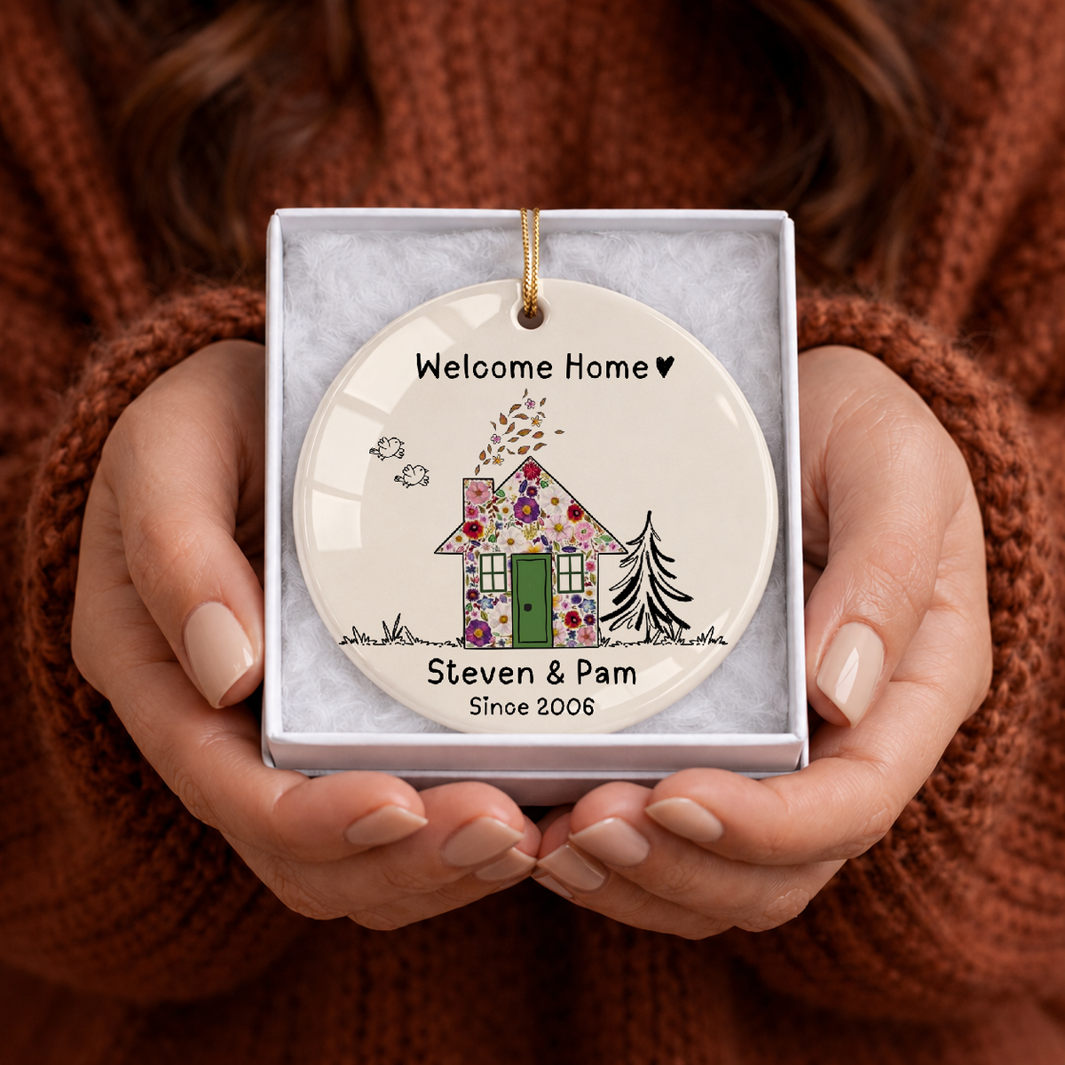 Personalized Welcome Home Ornament – Custom Floral Family Keepsake