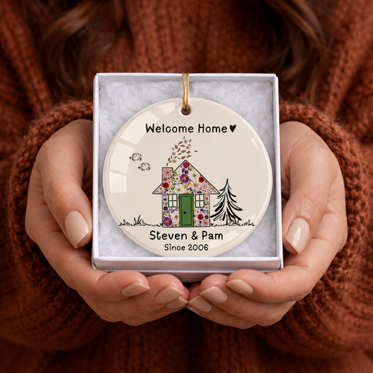 Personalized Welcome Home Ornament – Custom Floral Family Keepsake