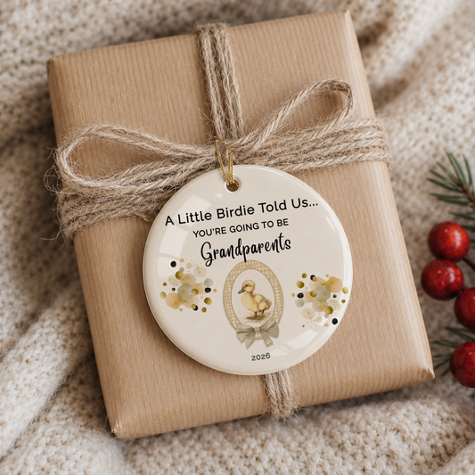 Pregnancy Reveal, First Time Grandma Grandpa Announcement Ornament