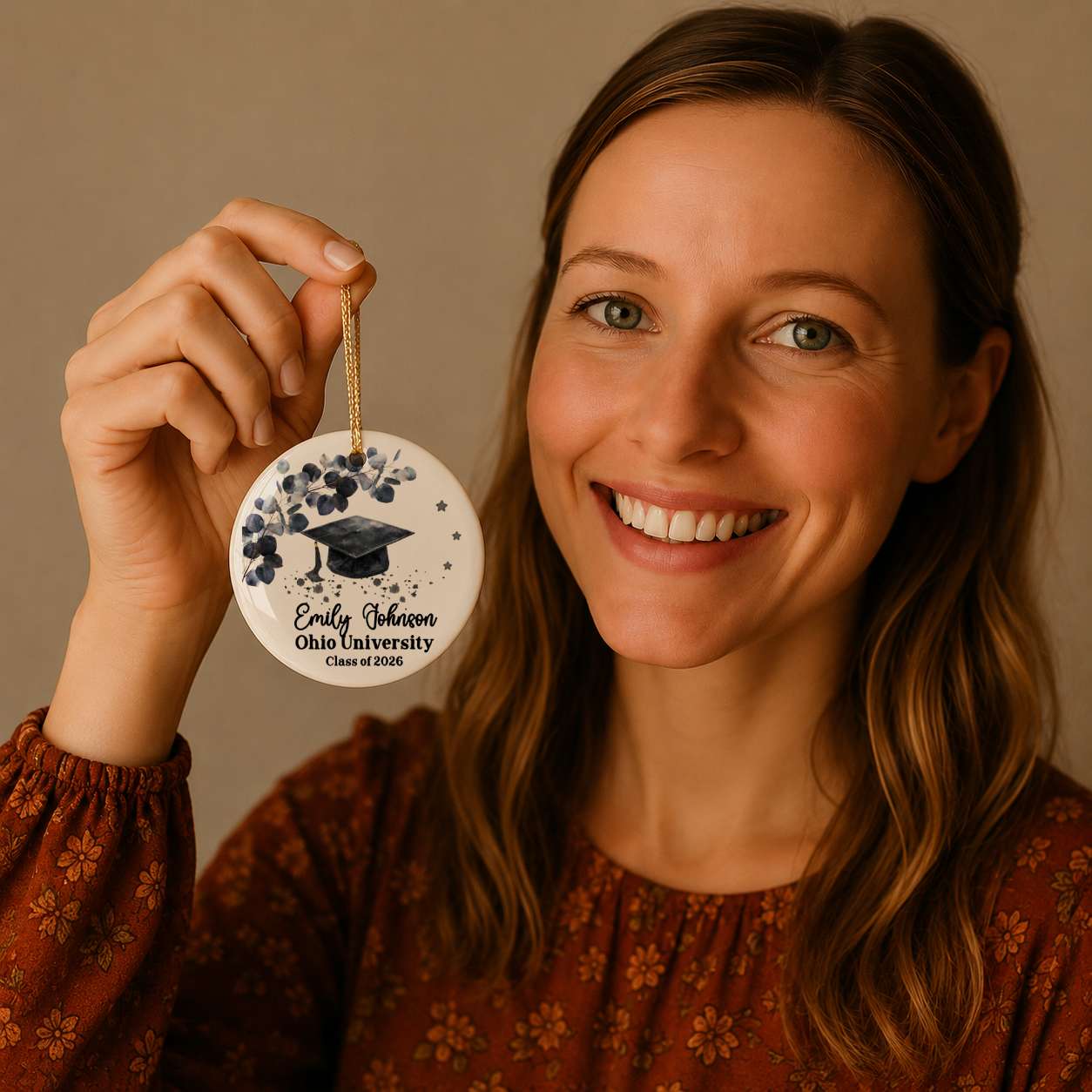 Personalized Graduation Ceramic Ornament | Custom Watercolor Grad Keepsake