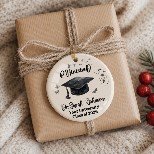Personalized PhD Graduation Ceramic Ornament | Custom Doctorate Dr. Name Class of 2026 Keepsake Gift for Him or Her