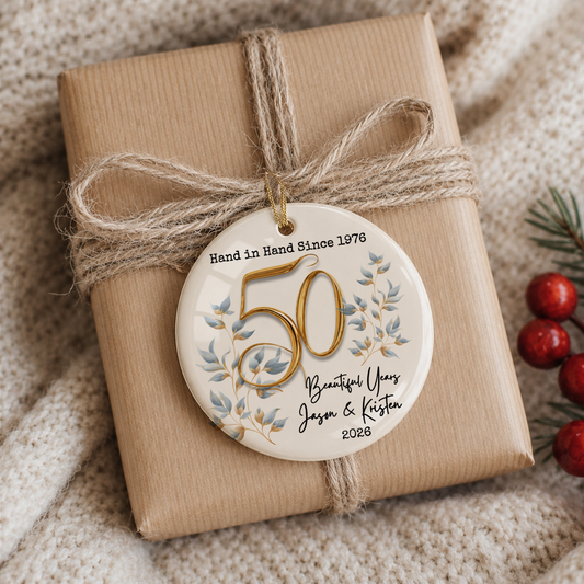 Personalized Anniversary Ceramic Ornament | 25th 40th 50th 60th & Custom Year Wedding Keepsake Gift