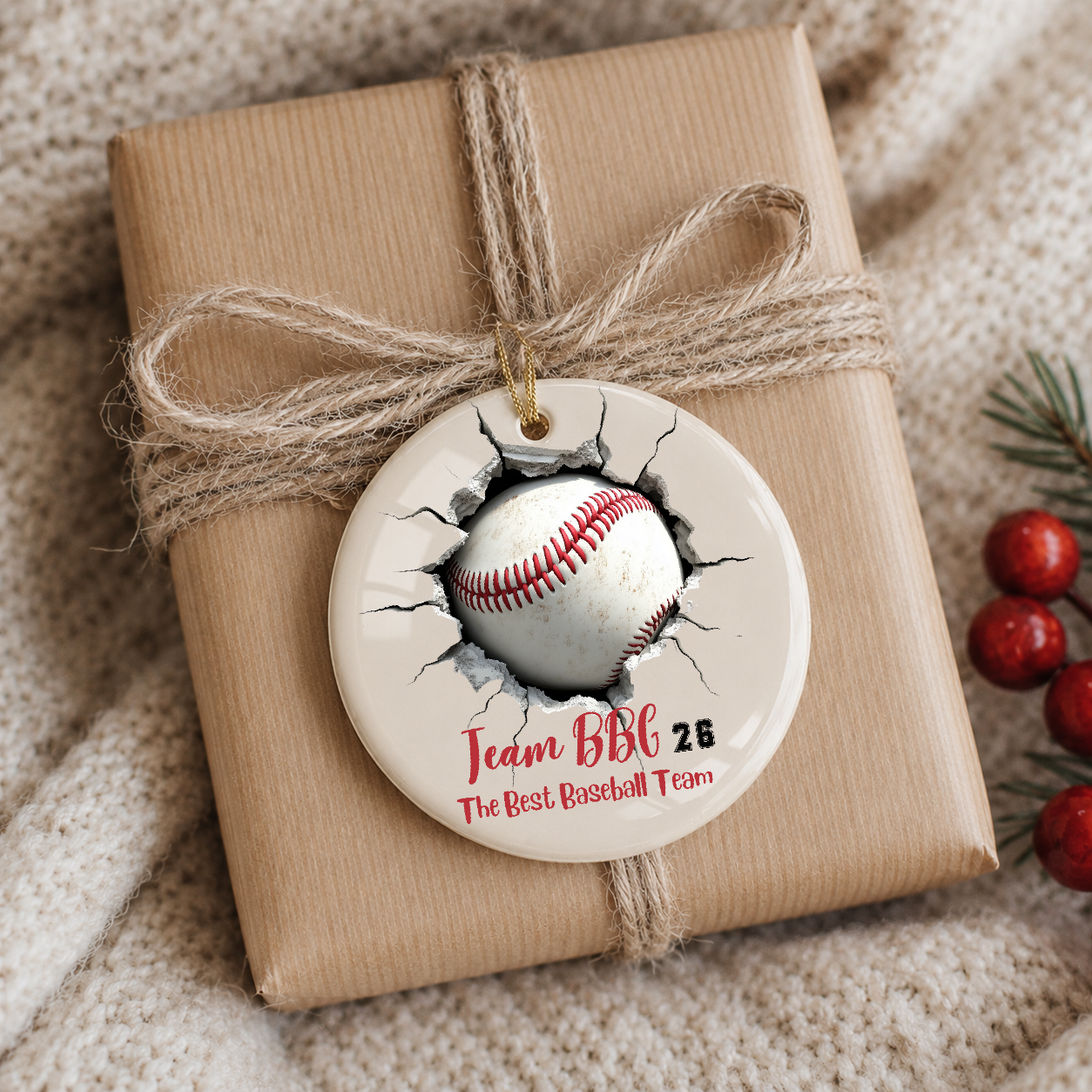 Personalized 3D Baseball Ornament: Custom Sports Ceramic Keepsake, Team Player Grandchildren Gift