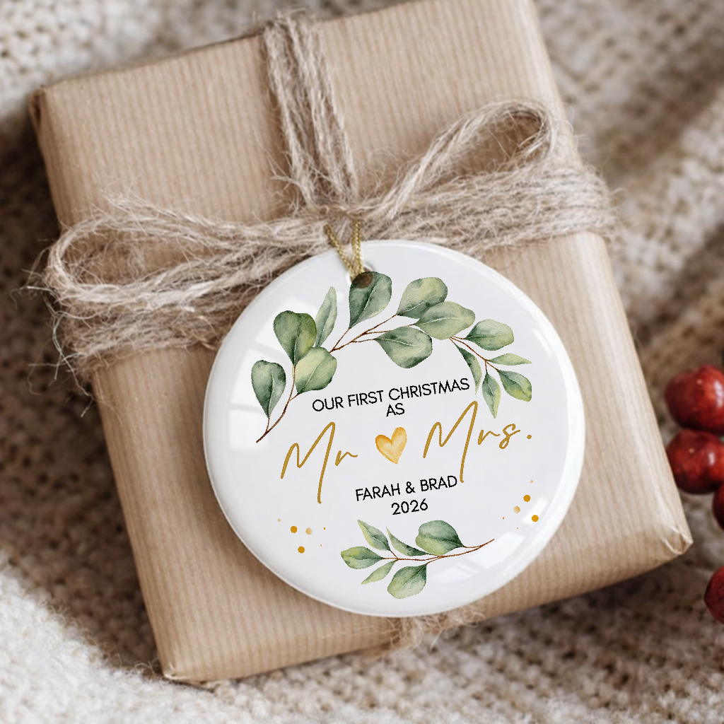 First Christmas as Mr & Mrs Ornament • Personalized Newlywed Keepsake • Custom Names & Year • Wedding Gift