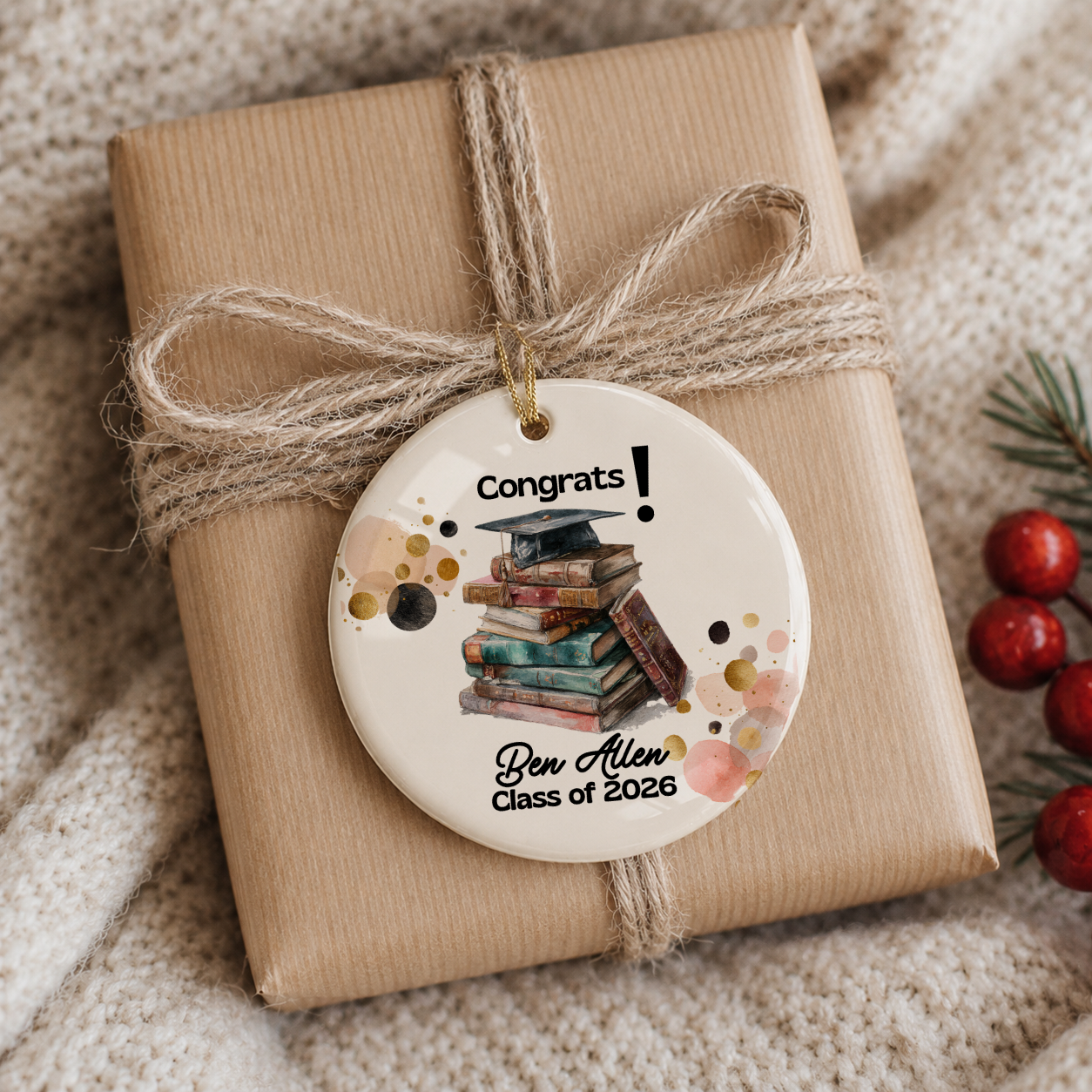 Personalized Graduation Ceramic Ornament | Custom Name Class of 2026 Congrats Grad Keepsake Gift