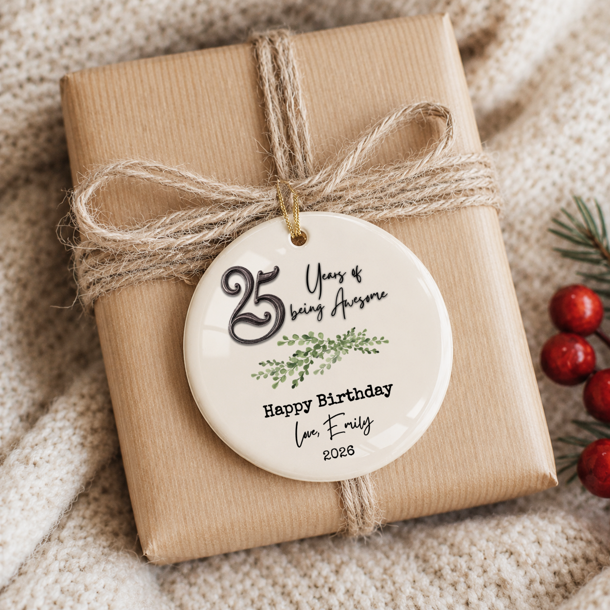 Personalized 25th Birthday Gifts for Her Quarter Century Ceramic Ornament