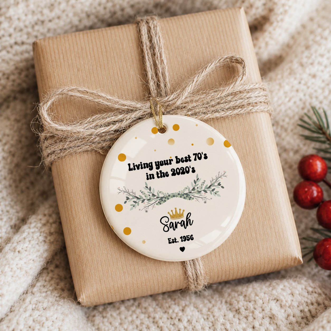 70th Birthday Gifts Women Ceramic Ornament Decorations Black and Gold