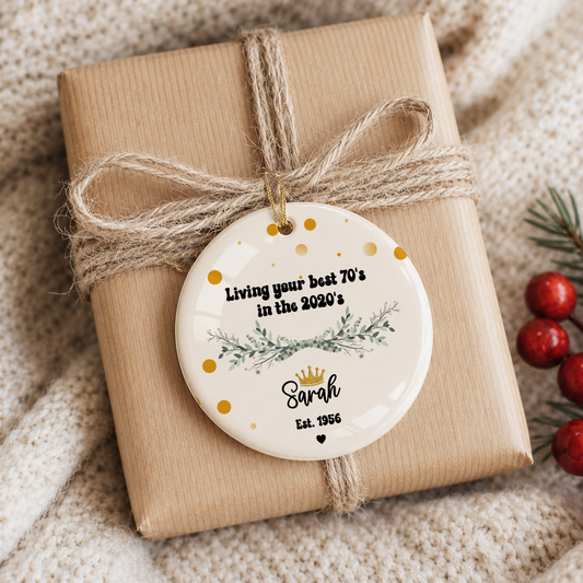 70th Birthday Gifts Women Ceramic Ornament Decorations Black and Gold