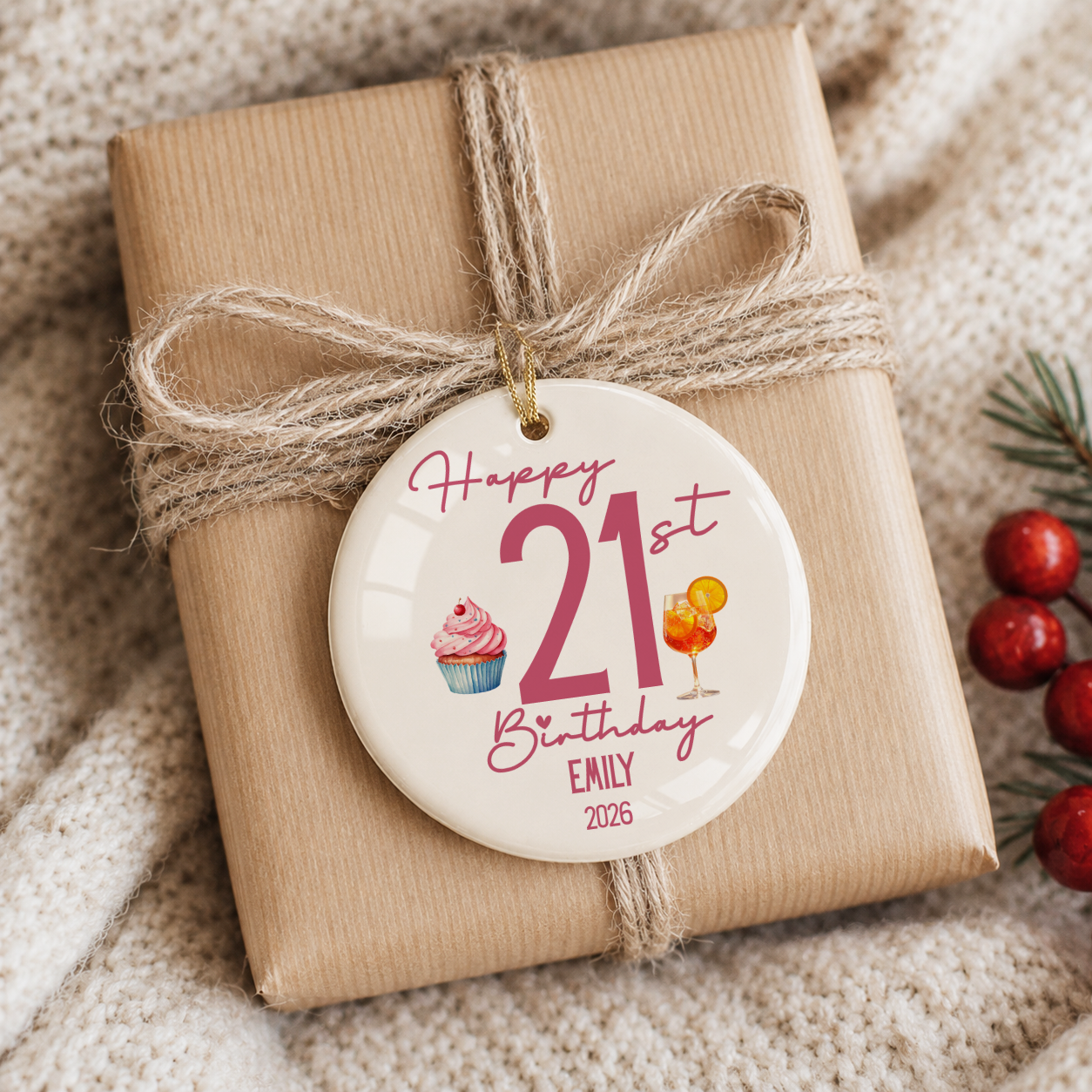 21st Birthday Gifts Ideas Personalized Ceramic Ornament