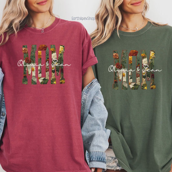 Personalized Floral Mom Shirt with Kids' Names, Wildflower Mother's Day Shirt, Comfort Colors Tee