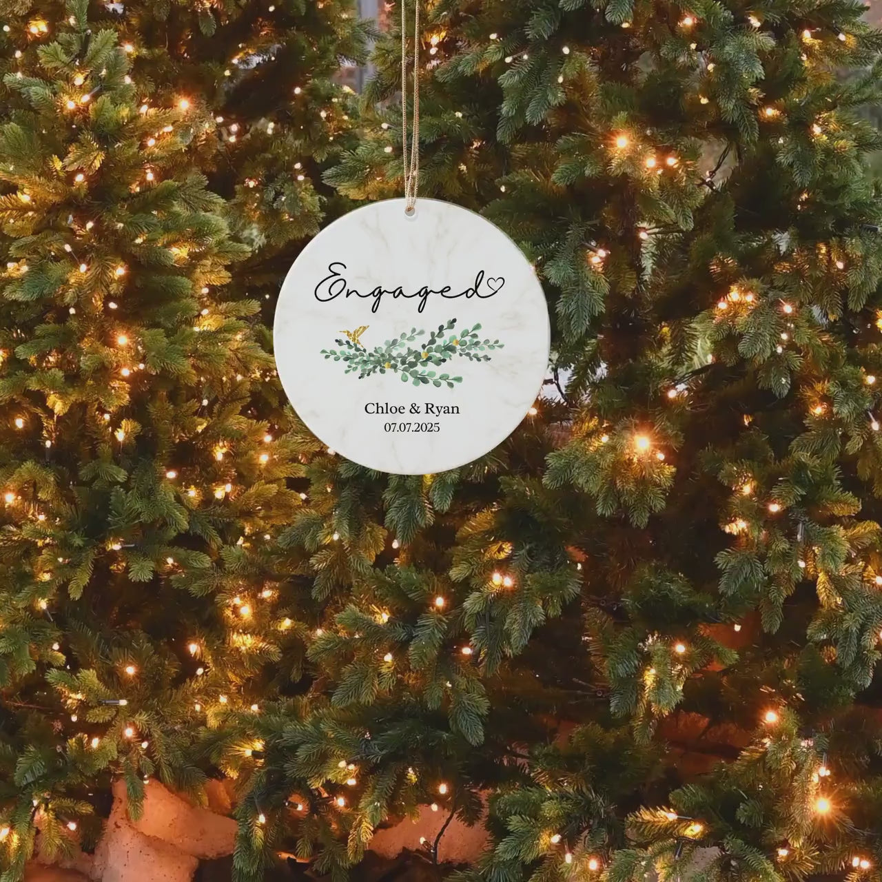 Personalized Engagement Ornament: Eucalyptus Design, Custom Names & Date