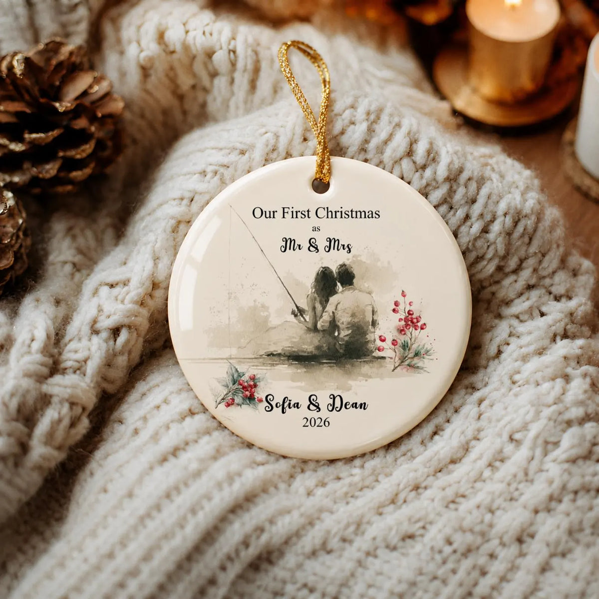 First Christmas as Mr & Mrs Fishing Ornament