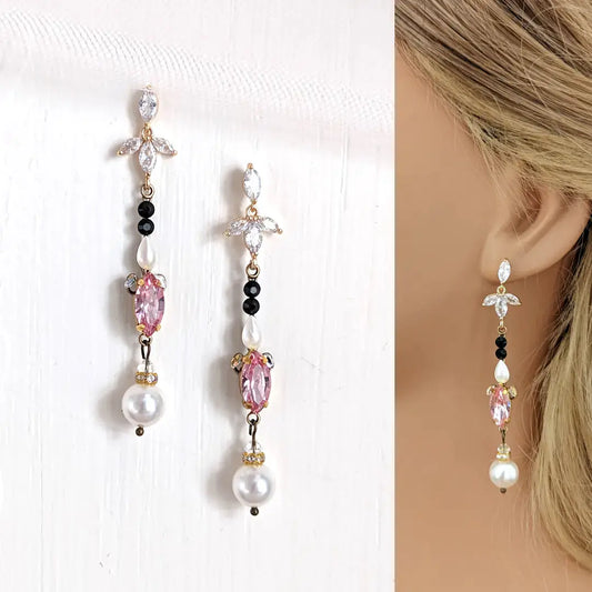 Pink & Black Crystal Earrings - JazzyAndGlitzy