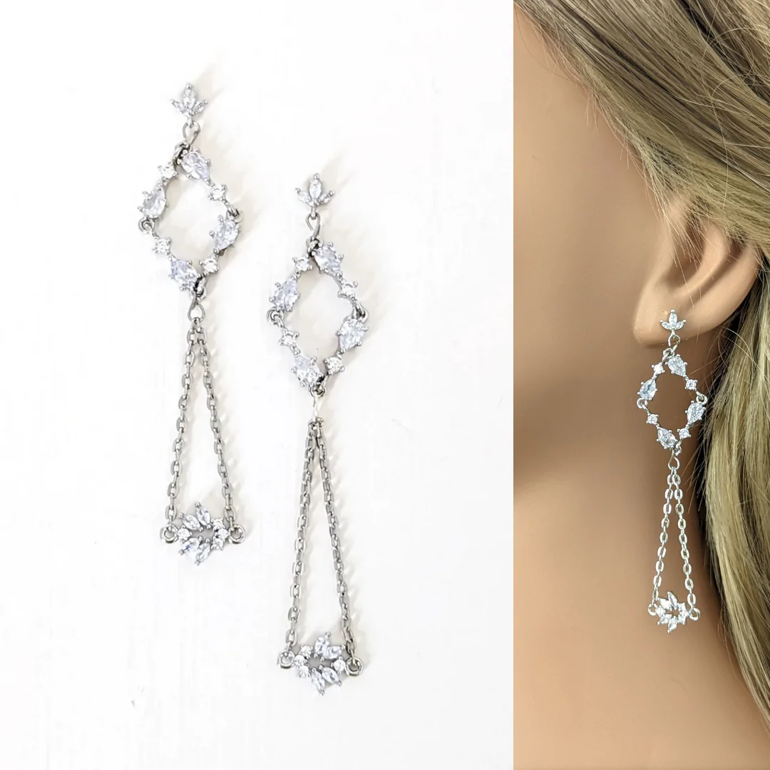Long Crystal Chandelier Earrings 