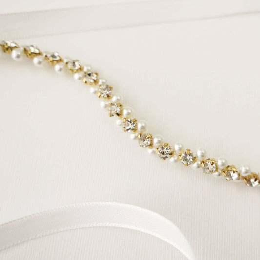 Gold Bridal Belt with Pearl and Crystal