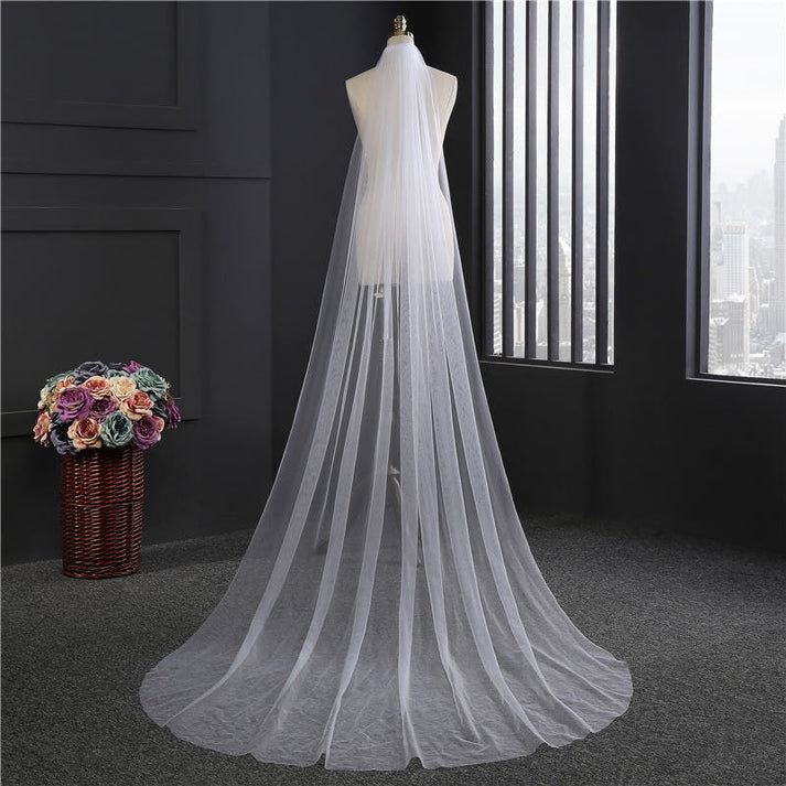 White/ Ivory Long Chapel Wedding Veil Onelayer JazzyAndGlitzy